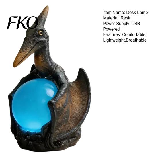 Gothic Bedroom Lighting Pterosaur Night Light, Resin Dragon Table Lamp with Glowing Faux Crystal LED Desk Ball, Fantasy Decor for Office, Gift Lovers