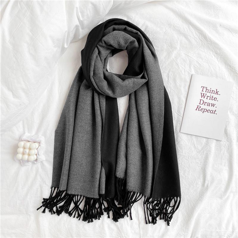 Scarf Women's Winter Simple Versatile Soft Double Sided Solid Color Shawl Tassel Imitation Cashmere Thickened Autumn and Winter Warm Scarf