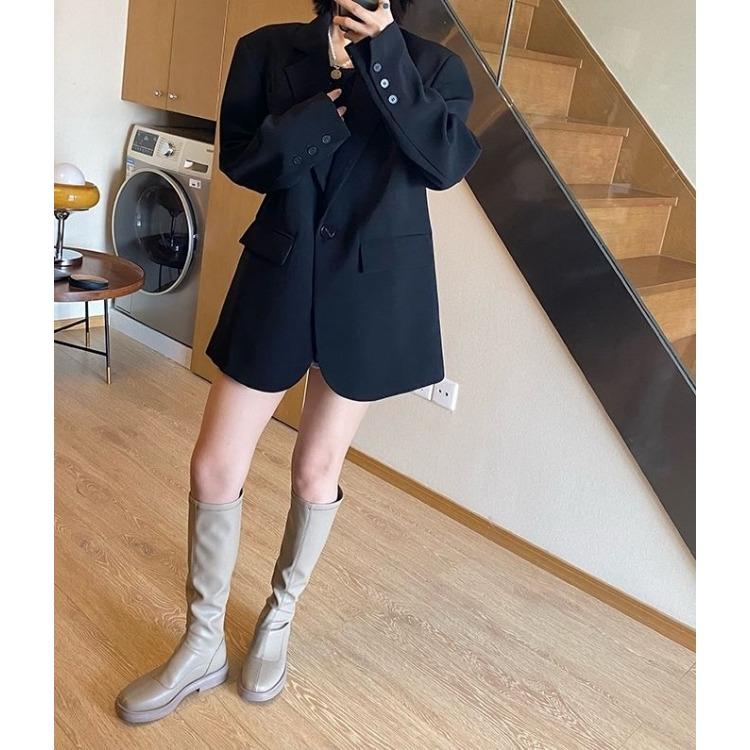 Black Suit Jacket for Women with Unique Korean Design Chic Loose Casual Slimming Autumn Spring Small Suit Top
