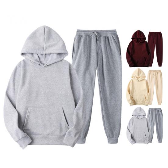 2 шт./компл. Спортивный костюм унисекс с капюшоном, с длинным рукавом, свободный топ с карманом, весенне-осенний спортивный костюм, эластичная талия на кулиске, манжеты на щиколотках