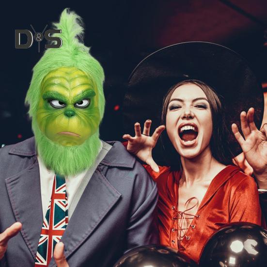 Christmas Face Cushion Realistic Latex Green Head Cover Santa Claus Cosplay Costume Christmas Party Accessories for Adults Teens