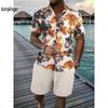 Мужские комплекты рубашек 3D-принт Ретро цветочный Короткий рукав Повседневные Оверсайз Пляжные шорты Летняя уличная одежда Гавайские костюмы Одежда