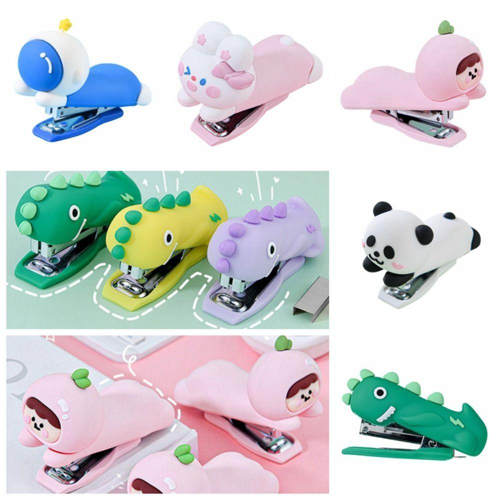 Panda/Astronaut/Dinosaur Stapler Mini Portable Stapling Machine Long Stapler Bookbinding Supplies