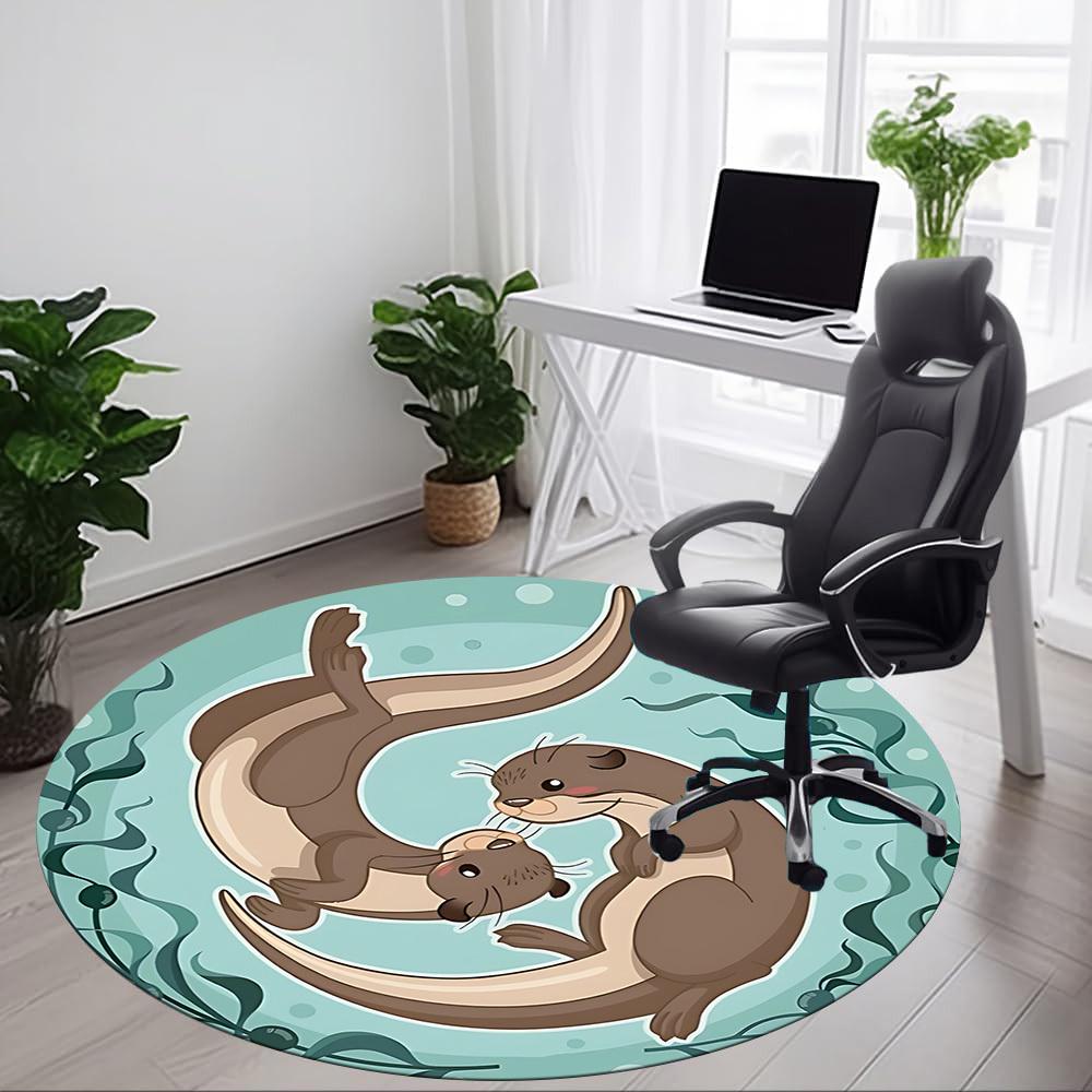 1pc Otter Family Office Round Area Rug, Indoor Mat Suitable For Office, Under Office Chairs Bedroom Living Room Home Decor, Room Deco, 089