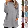 Women's Fashion Casual Long Sleeve Pocketed Round Neck Casual Warm Long Sleeve T-Shirt