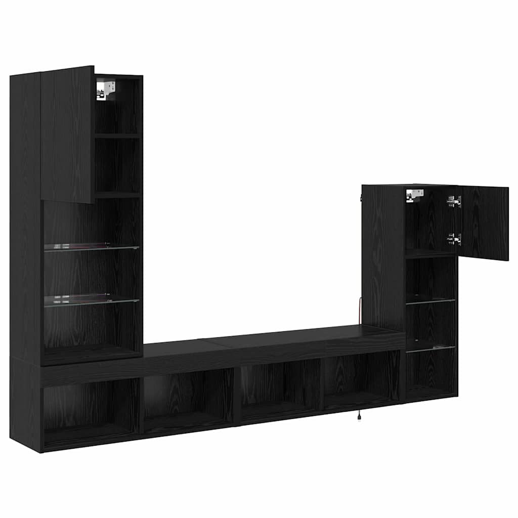 TV Wall Unit Set 4 pcs Black Oak Effect Particleboard