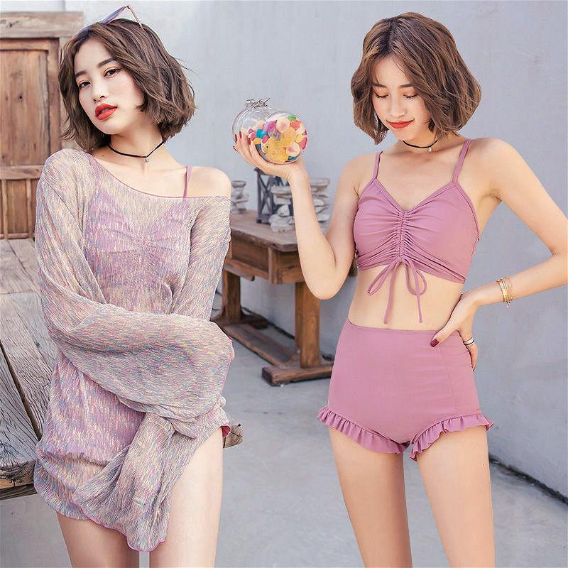 Swimsuit Female Student Korean Version of The Sexy Split Bikini Three-piece Conservative Slimming Plus Size Swimsuit