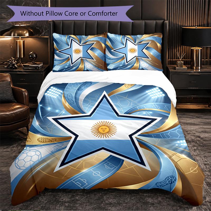 Argentina Football Pattern 3 Pieces Bedding Set Soft Microfiber Duvet Cover with Pillow Cases for Bedroom