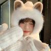 Cute Bear Hat Scarf Mask Two-piece Winter Cycling Warm Windproof Ear Gloves Furry Hat