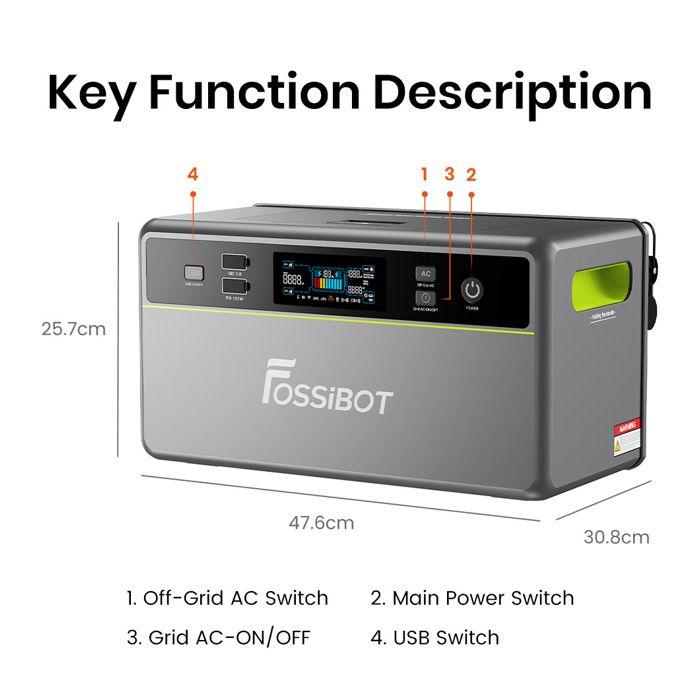 Station d'Énergie Solaire Balcon FOSSiBOT FBP1200, Batterie LiFePO4 1958Wh, APP/MPPT/balkon/AI