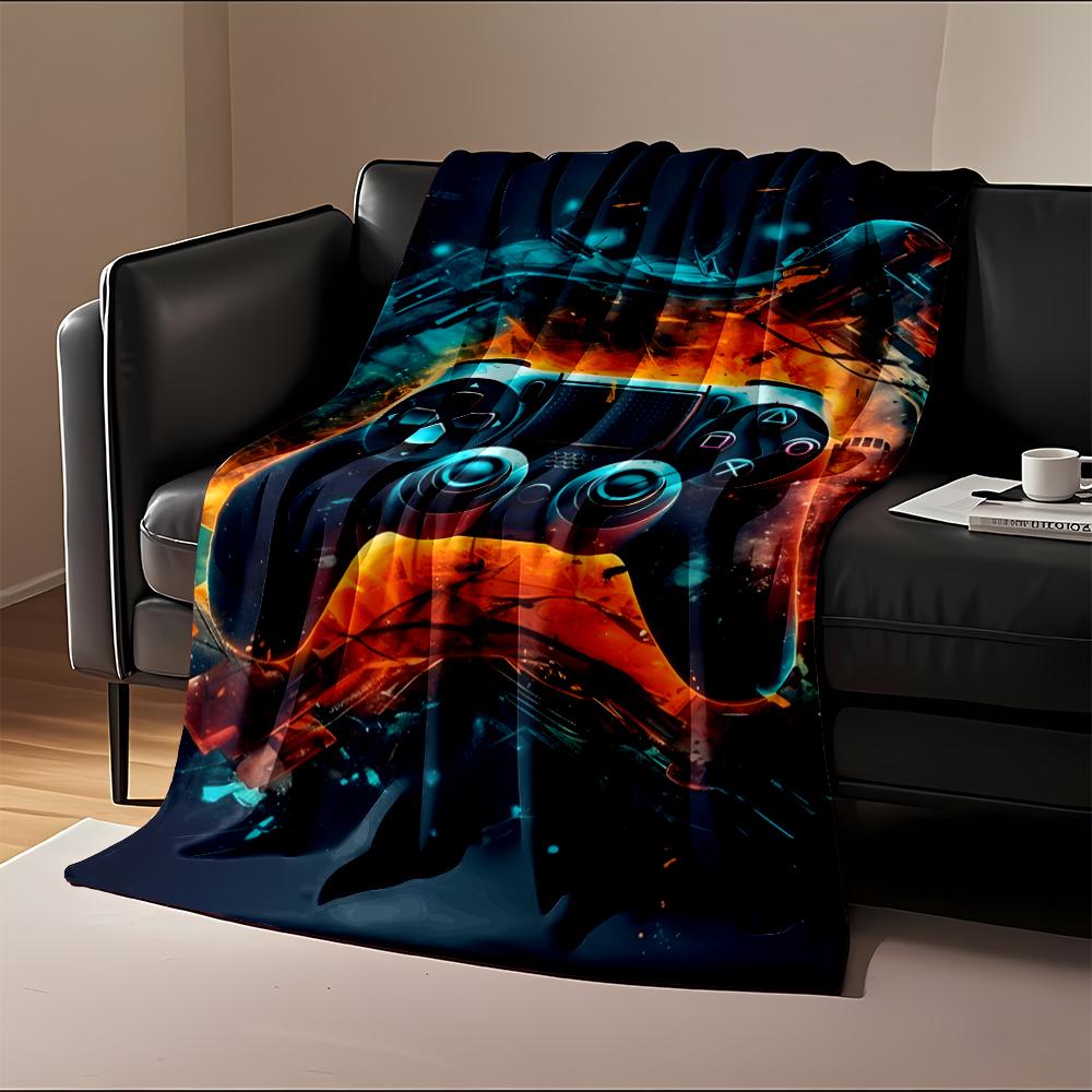 Gaming Controller in Fiery Abstract Design Flannel blanket for bedroom, living room, sofa, and nap sofas