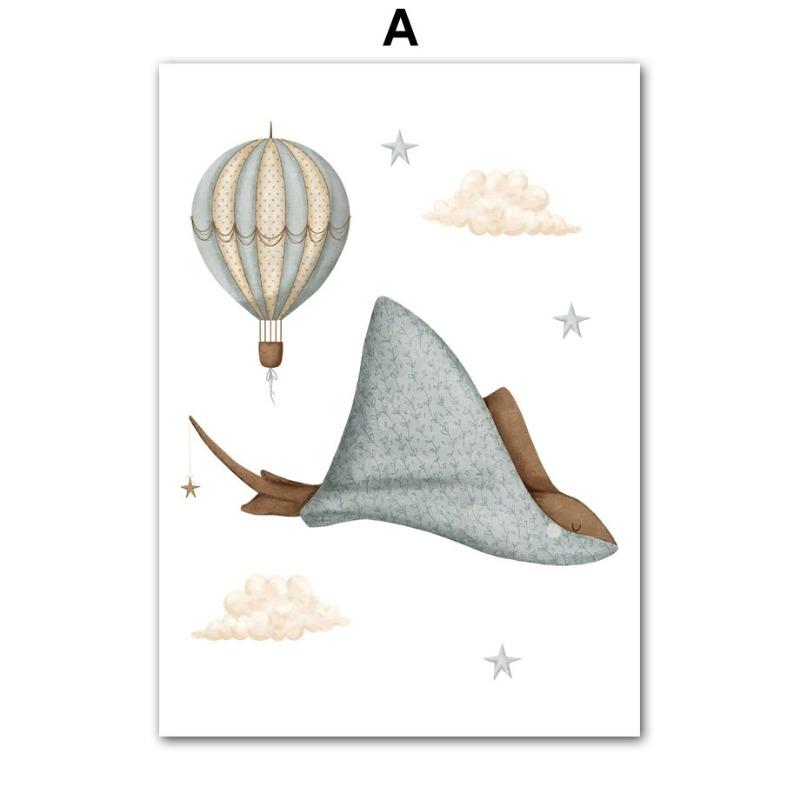 Кит Черепаха Замок Воздушный шар Скандинавский Настенный декор для детской комнаты Постеры Художественные принты Картина на холсте Картинки Комната для малышей Домашнее украшение