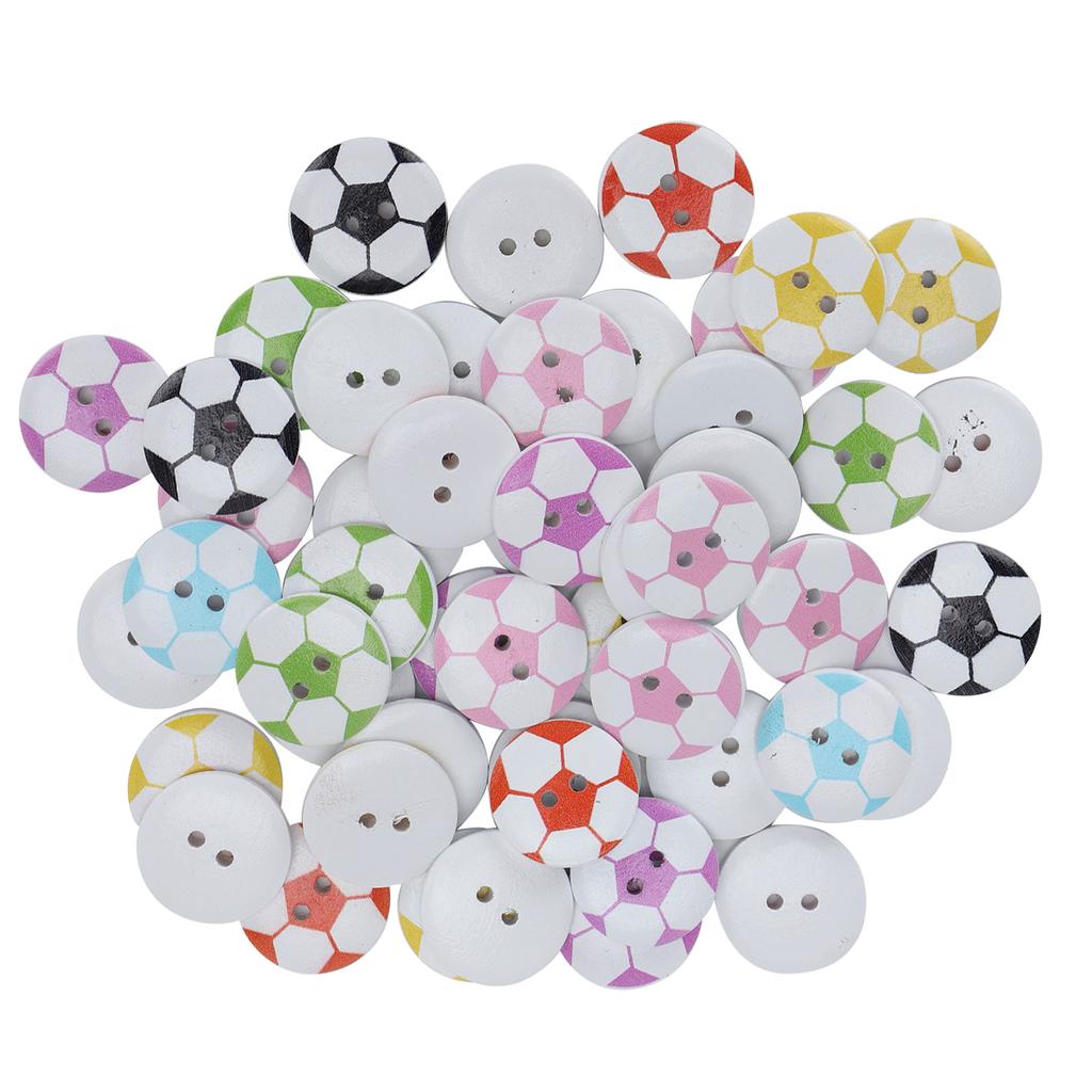 50Pcs Button Colorful Painted Football Pattern Wooden Button Clothing Decorative Accessories