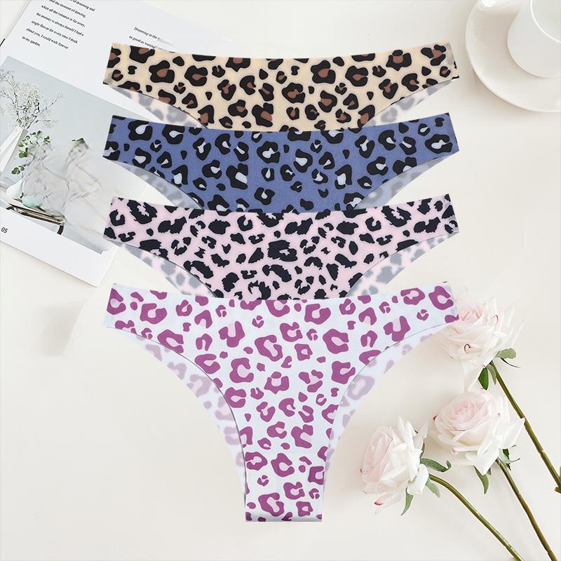 4Pcs/Set Seamless Colorful Brazilian Pants Lady Sexy Underwear Ice Silk Underpants Low Waist G-string Soft Thin Briefs