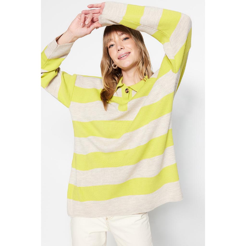 Черный полосатый трикотаж с воротником-поло Tctaw23kz00039