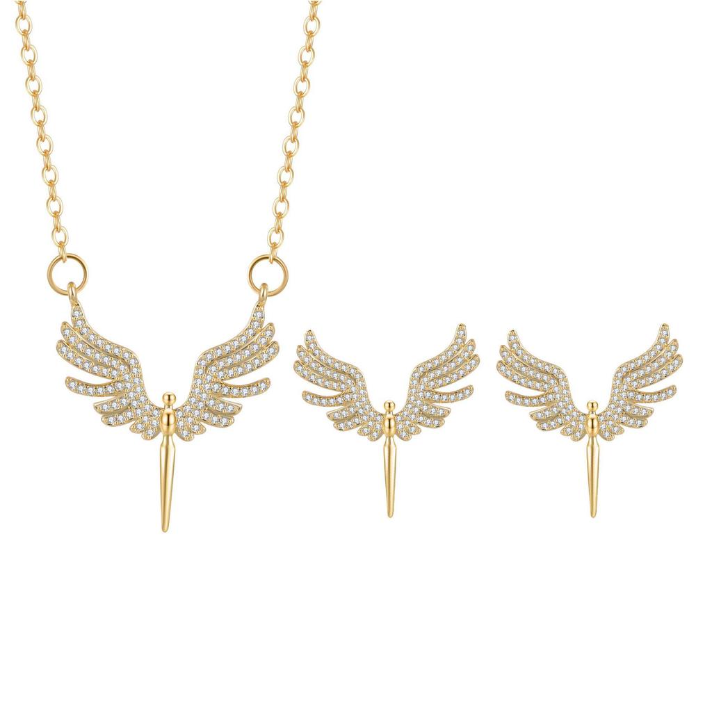 Angel Wings Zircon Bridal Jewelry Set: Necklace & Earrings