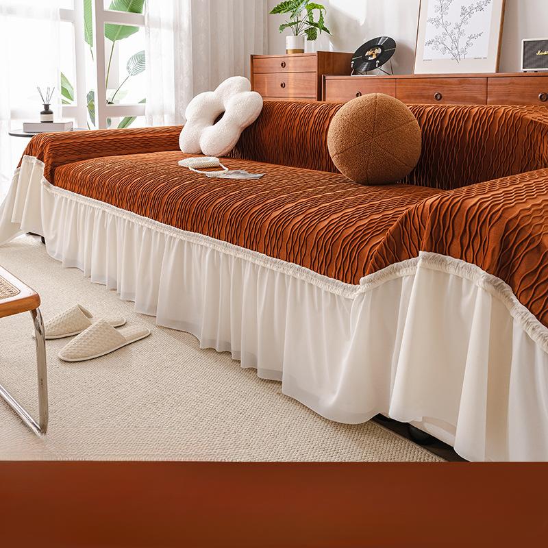 Чехол для дивана в кремовом стиле, новый всеобъемлющий чехол, всесезонное противоскользящее кружевное одеяло, подушка, полотенце для дивана