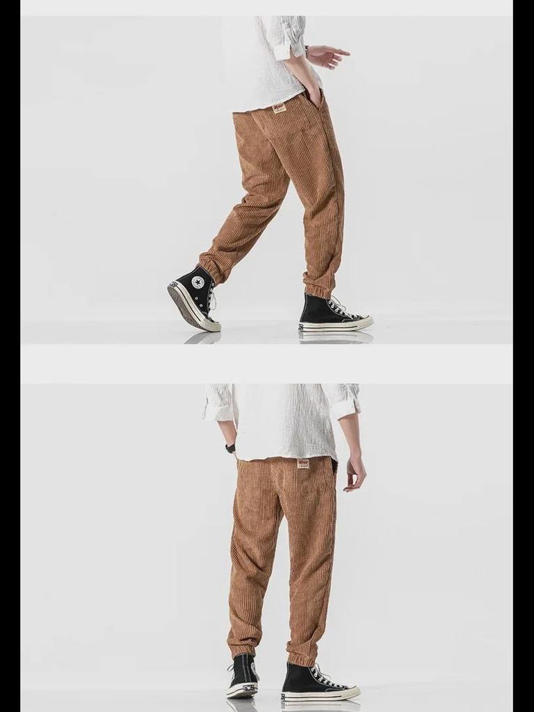 Мужские леггинсы свободного кроя в стиле ретро с эффектом потертости однотонного цвета для осени и зимы