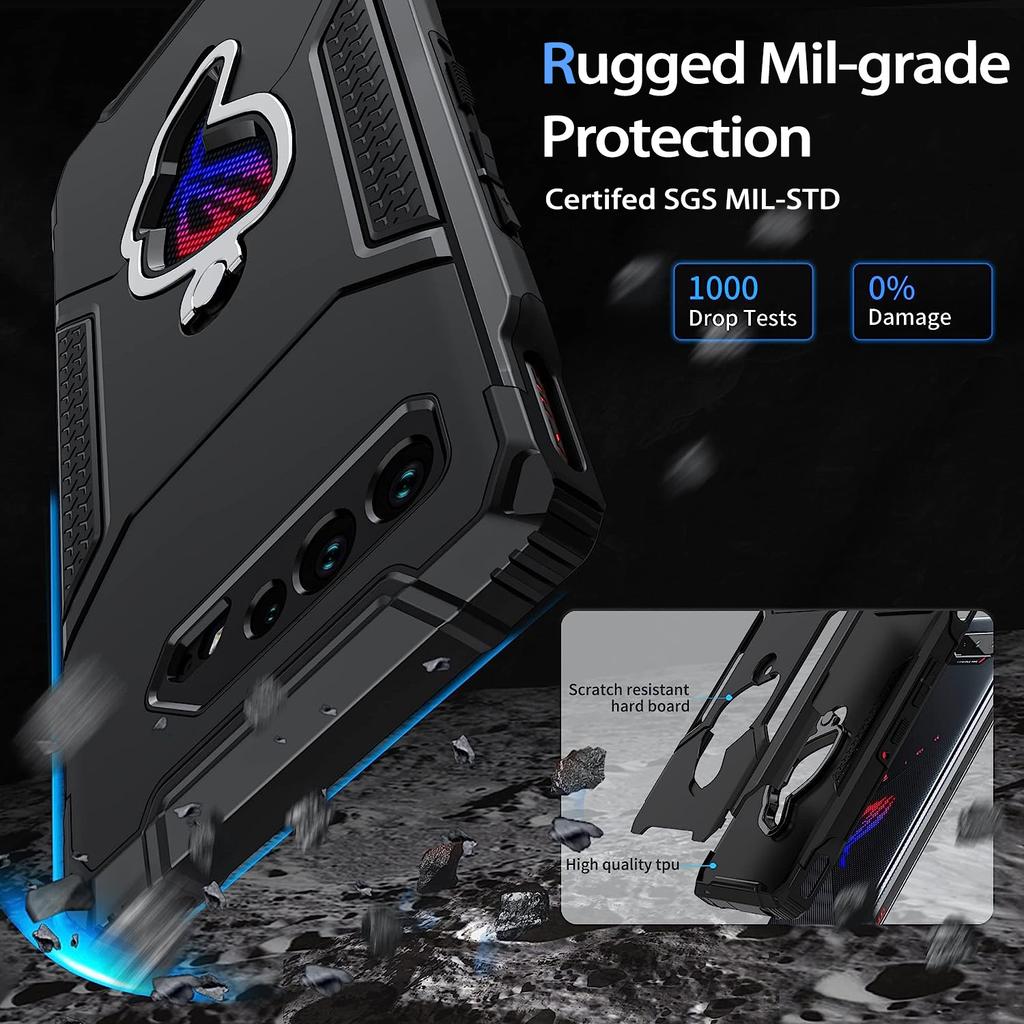Чехол для ROG Phone 5 Черный Жесткий Чехол с Подставкой для Телефона Ударопрочный Защитный Чехол для Игрового Телефона Asus ROG5