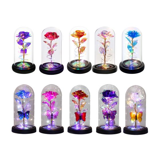 Вечная роза в куполе со светодиодной подсветкой Романтическая светящаяся искусственная роза Подарок для жены, девушки, бабушки на годовщину, день рождения, День святого Валентина, праздник