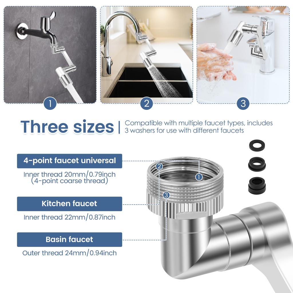 Stainless Steel 1080°Swivel Robotic Arm Swivel Extension Faucet Aerator Kitchen Sink Faucet Extender for Home Kitchen Bathroom