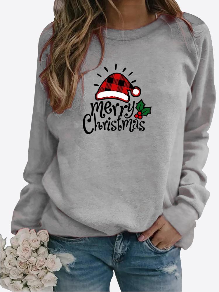 Осенне-зимний женский свитер с рождественской тематикой и принтом, повседневная толстовка с круглым вырезом и длинными рукавами, топ больших размеров