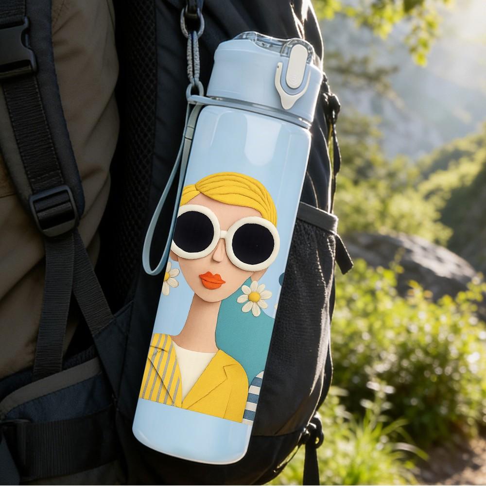 1PC Two Ladies Sunglasses Cartoon Duo 750ml Color Plastic Sports Water Bottle Leakproof Flip Straw Lid For Sports Office Home Use