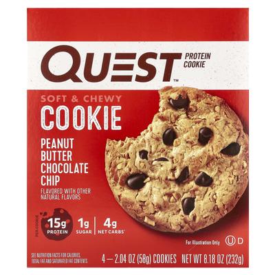 Протеиновое печенье, Арахисовая паста с шоколадной крошкой, 4 упаковки, 2,04 унции (58 г) каждый