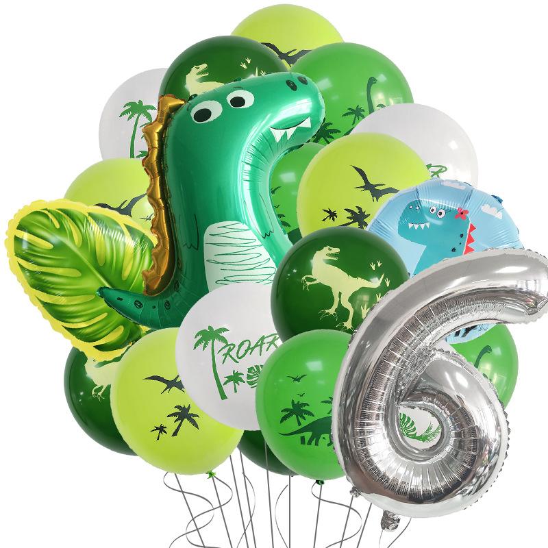 Набор для вечеринки в стиле динозавров, алюминиевая пленка, цифровой алюминиевый шар, оформление сцены с зелеными листьями
