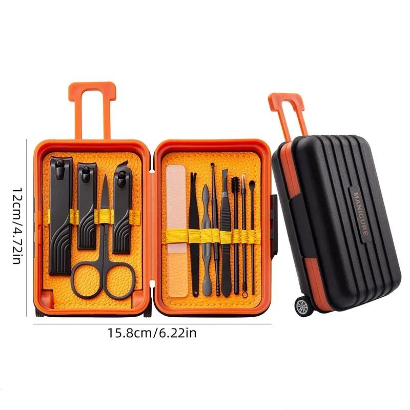 8/12pcs Nail Clipper Set Small Luggage Box Design Stainless Steel Clippers Nail File Scissors Manicure Tools for Travelling