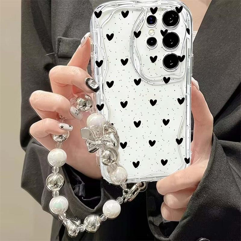 Черные Точки Сердце Чехол Для Reno 15 Pro 14 13 14f 13f 12f OPPO A6 A5 PRO A79 A58 A78 Reno 8T Любовь Бант Цепочка Чехол Силиконовый