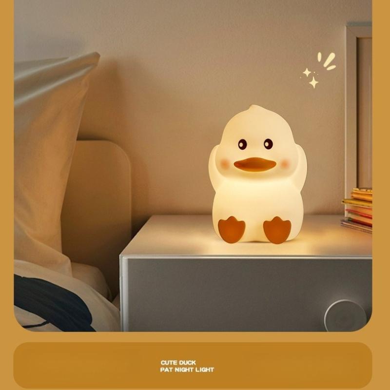 1pc Cute Duck Silicone Night Light with Timer and Dimmable Mode, USB Rechargeable, LED Seven-Color Silicone Night Light