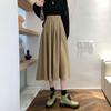 Korean Style Women's Midi Skirt Autumn High-Waisted Corduroy Long Skirt Women College Style Pleated A-Line Skirts