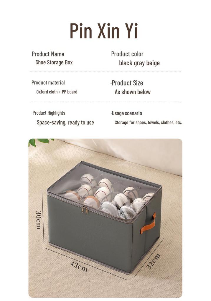 Transparent Foldable Moisture-Proof Shoe Storage Box with Lid & Washable Fabric Compartment
