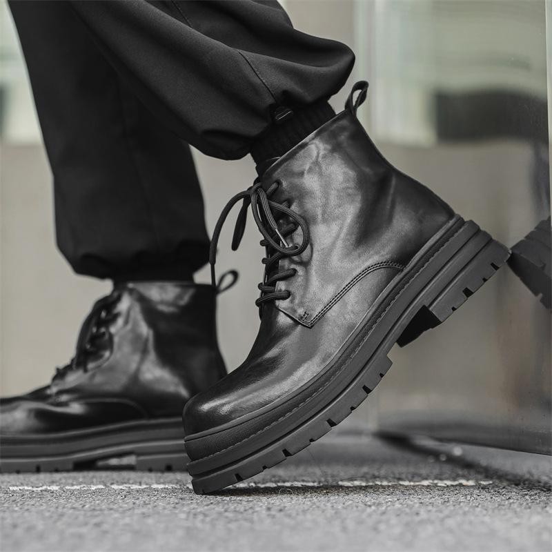 Мужские высокие ботинки Martin на шнуровке с толстой подошвой, увеличивающие рост, универсальные, трендовые, молодежные, высокого класса, британские ботинки локомотива 14405-J