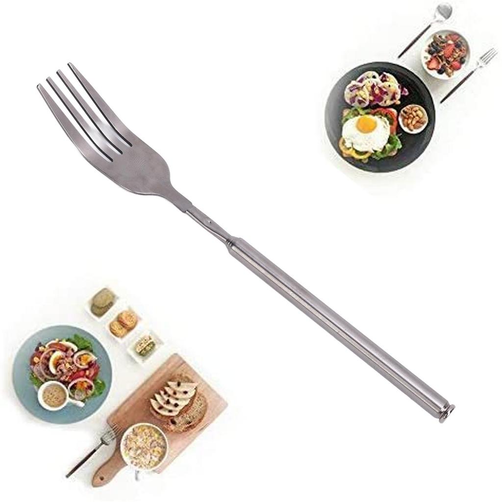 Раздвижная вилка из нержавеющей стали с длинной ручкой, переносная телескопическая вилка для барбекю, ужина, десерта