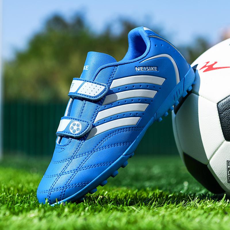 28-38 амортизирующие, нескользящие, износостойкие, на липучке, с короткими ногтями, уличные футбольные бутсы, тренировочная детская обувь