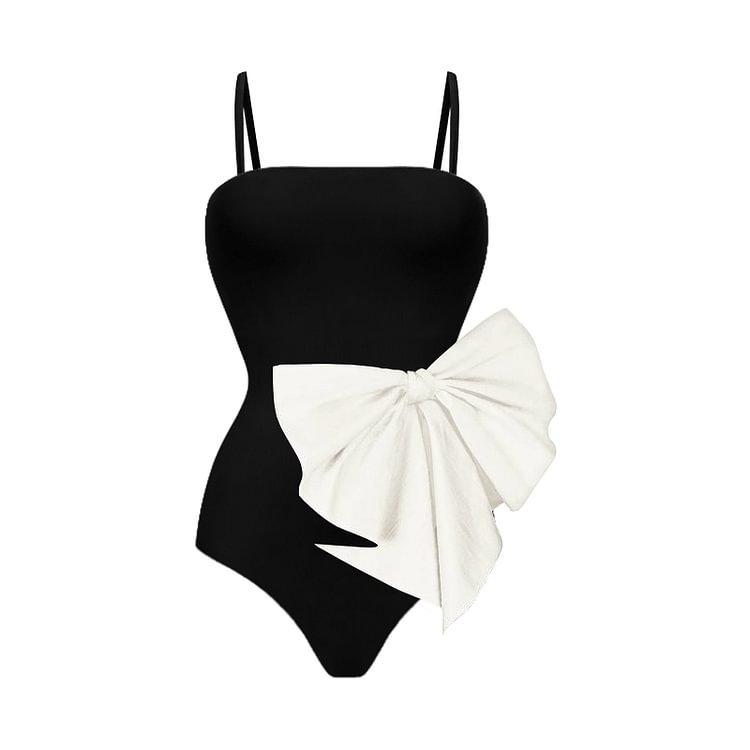 1011 one-piece swimsuit bow decoration sweet sister black and white contrasting swimsuit women 1111