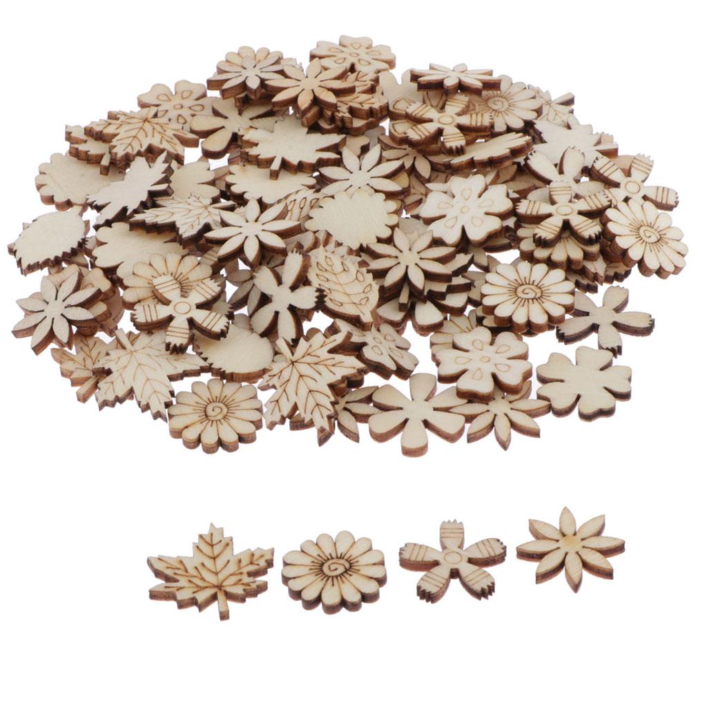 100 Pieces Flower and Leaf Wooden Ornaments Crafts DIY Scrabook Cardmaking