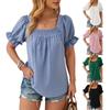 Шифоновая женская однотонная повседневная рубашка с короткими рукавами и квадратным вырезом