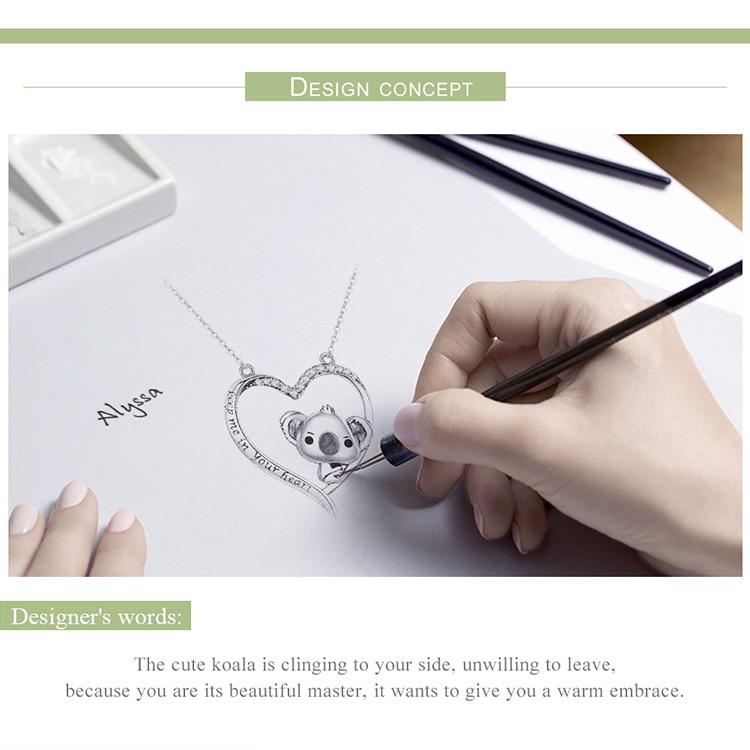 BAMOER, высококачественное настоящее серебро 925 пробы, ожерелья с подвеской в ​​виде милой коалы в форме сердца