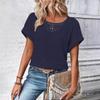 Весна Лето Кружева Сращивание Однотонные Свободные Повседневные Короткие Рукава Женская Одежда Футболки Женские