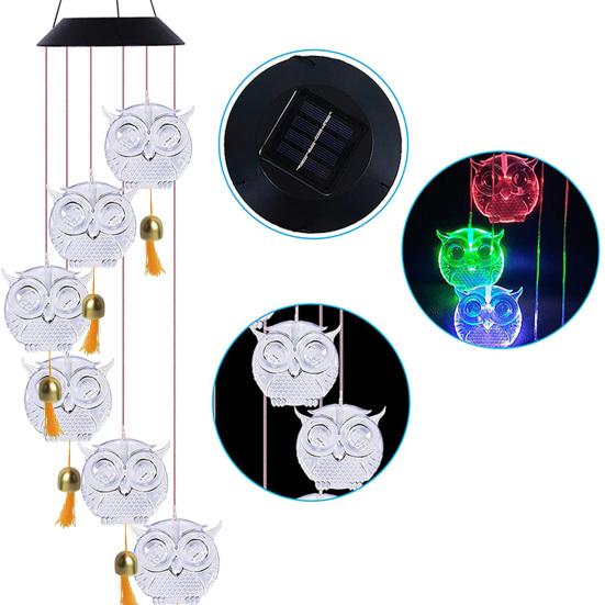 Owl Solar Wind Chimes Lamp Outdoor LED Multicolor Waterproof Light Switch Gently Romantic Gifts for Thanksgiving Home Party Garden Hanging Decor