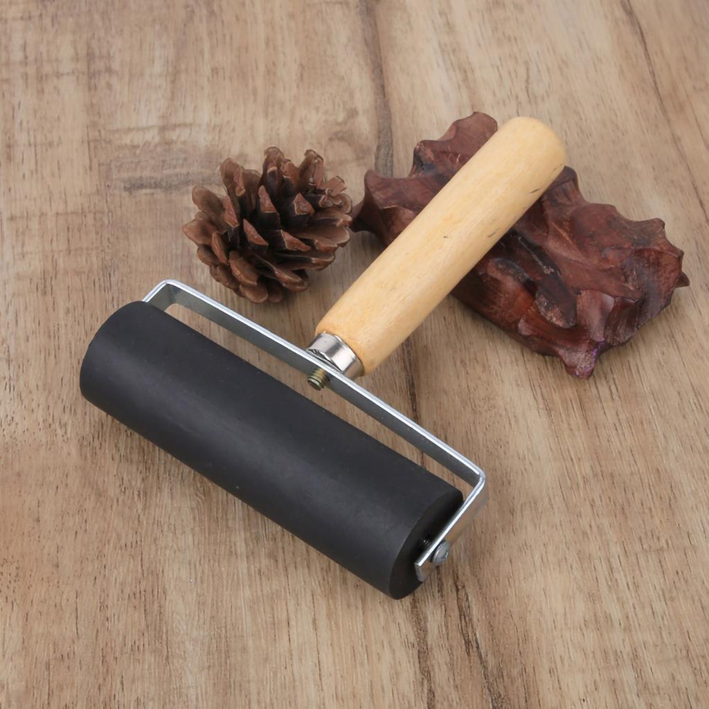 Резиновый печатный валик черный съемная деревянная ручка печать художественные принадлежности для поделок L