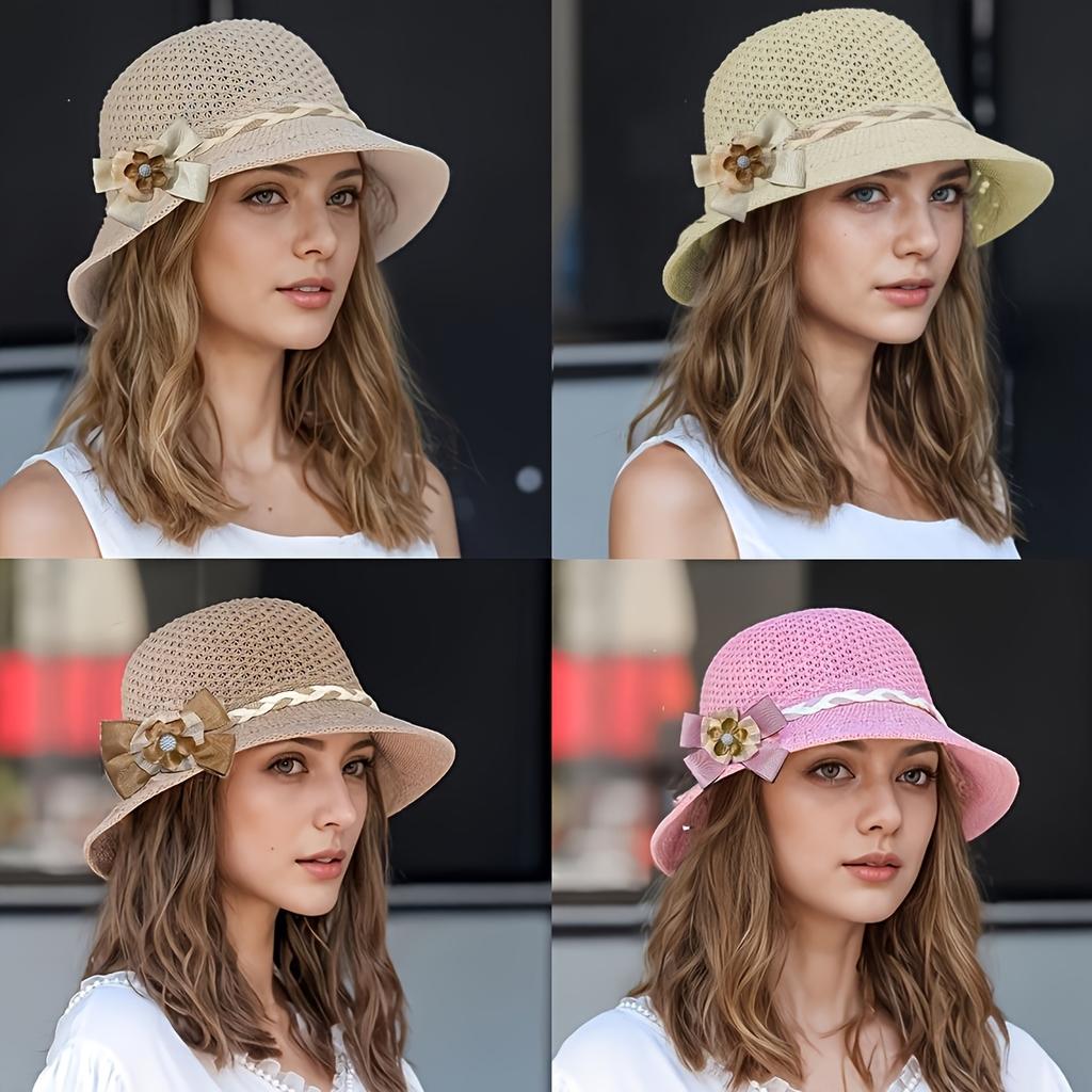 Элегантная женская соломенная шляпа с цветочным узором - дышащая ажурная кепка от солнца, летняя модная шляпа для путешествий, отпуска, рыбалки, пляжа