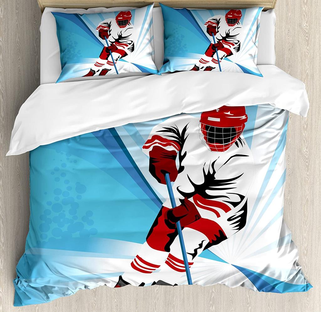 3Pcs Bedding Collection Ice Hockey Playing Field Home Textile Duvet Cover Pillow Case Boy Kid Teen Girl Bedding Covers Collection
