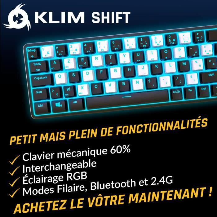 Clavier Mécanique Sans Fil - KLIM - Shift - AZERTY - RGB - Interchangeable 60% 2022