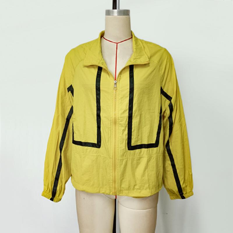 Осенняя женская солнцезащитная одежда с лацканами, полосатая, сращивающаяся, свободная, с длинными рукавами, на молнии, тонкая куртка