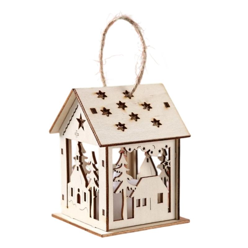 Christmas Wooden House Decoration With Warm LED Light Illuminated Cottage Ornament For Seasonal Display