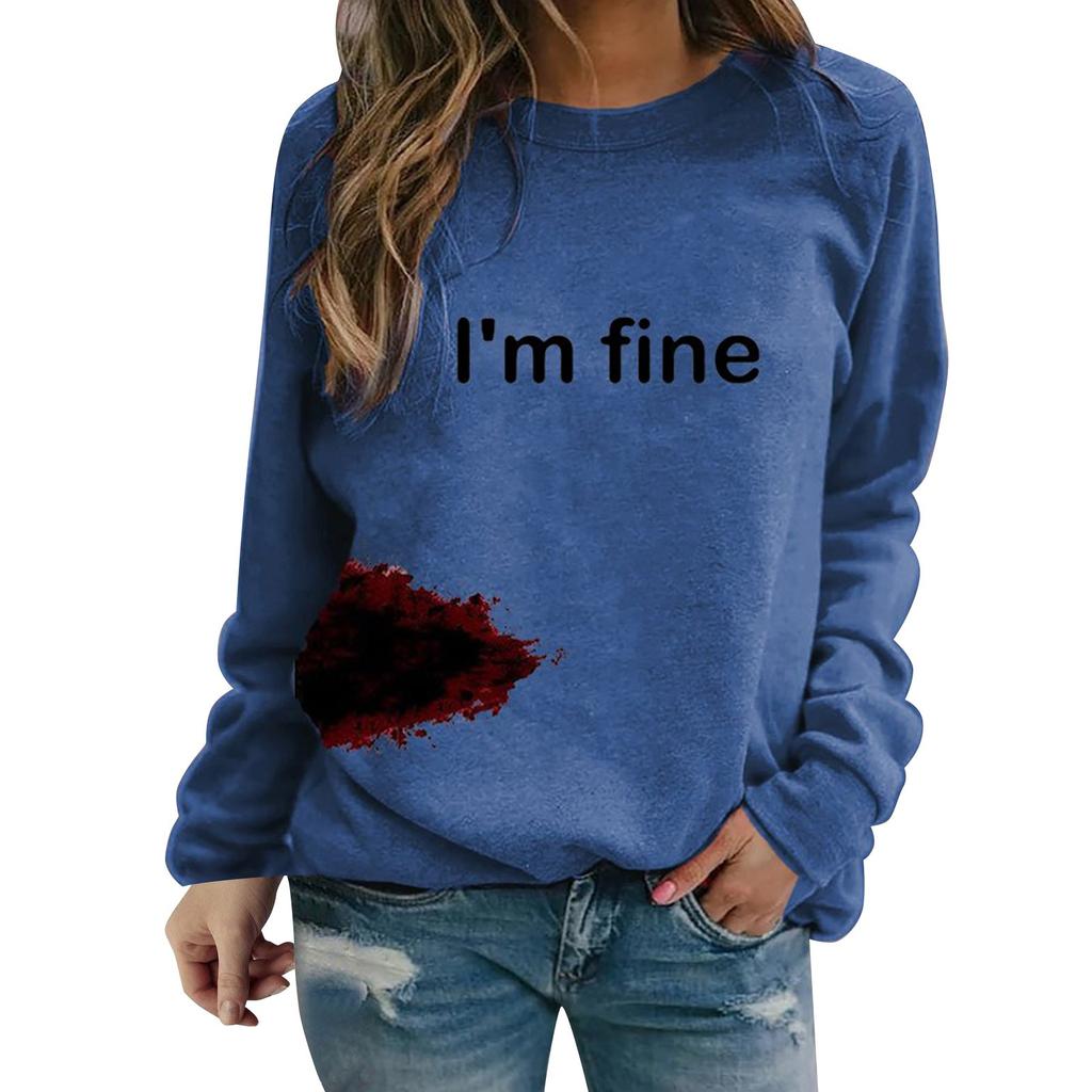 Женская толстовка с круглым вырезом и узором «кровь» с длинными рукавами I'm Fine, легкие толстовки с капюшоном для женщин, женская мода на молнии